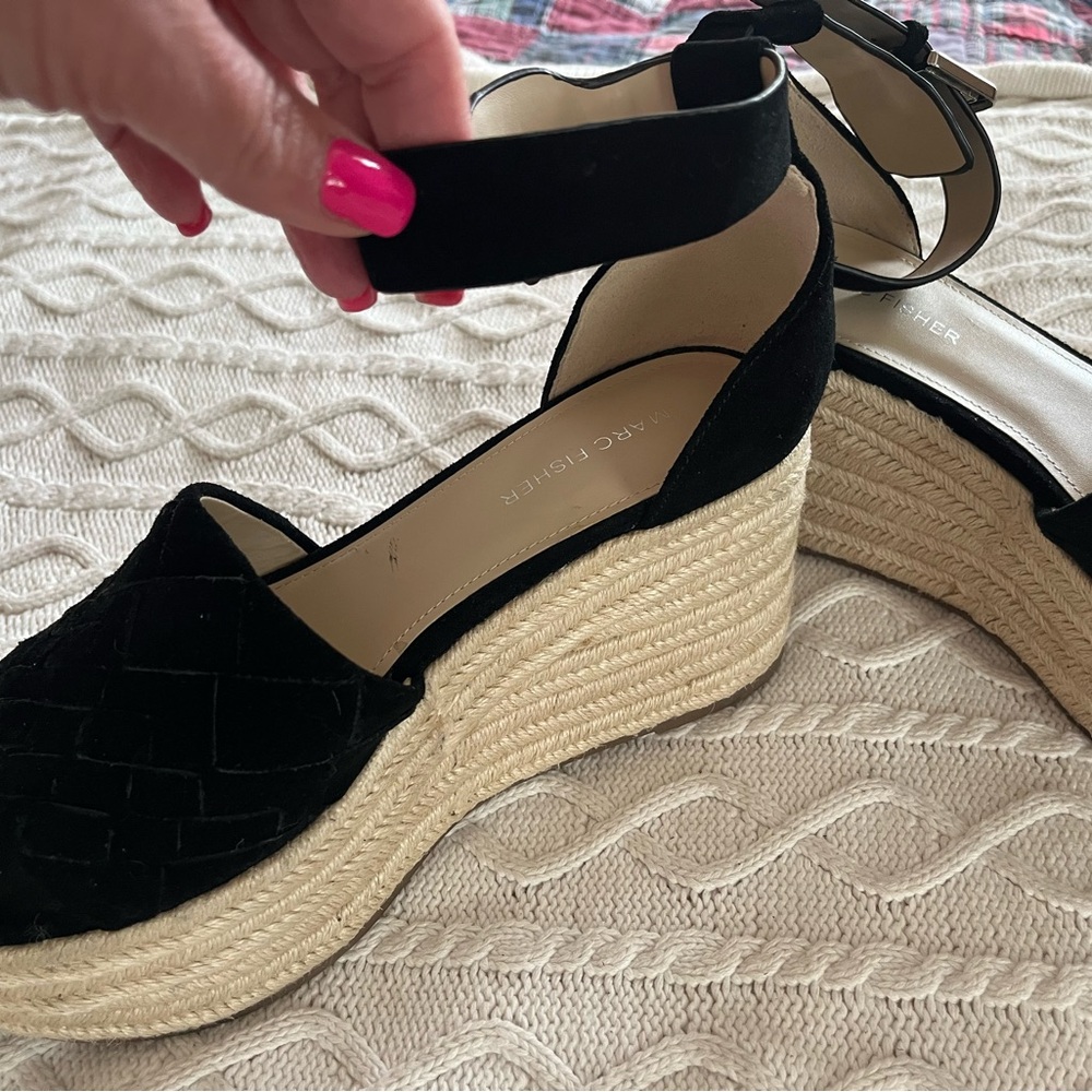 Marc Fisher Black Wedge Espadrilles Women’s Size 9.5 - Picture 3 of 15
